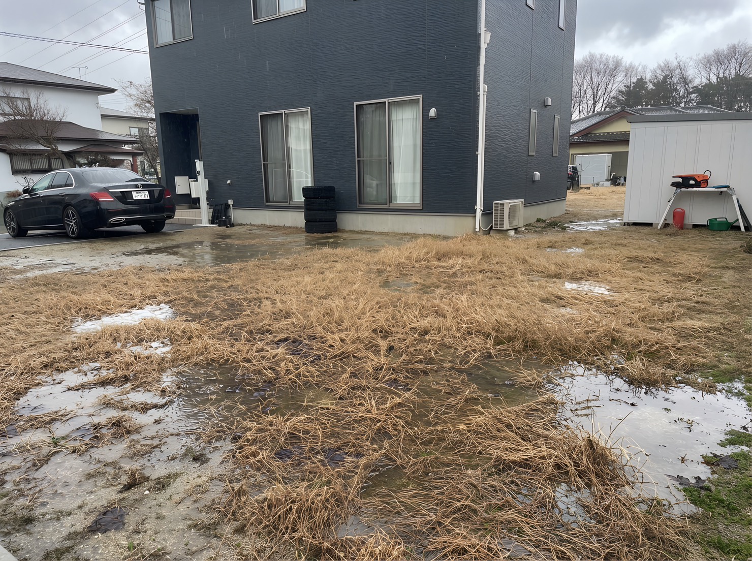 施工前の庭(泥と草の状態)